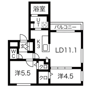 Angelic village北23条(エンジェリック ヴィレッジ北2【3階】の間取り