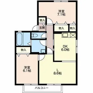 ラ・ムールK E【1階】の間取り