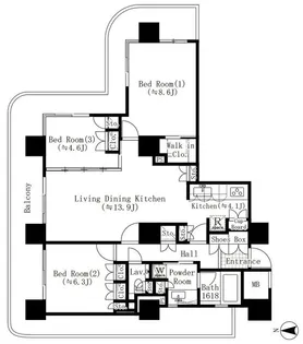 リバーポイントタワー【3階】の間取り