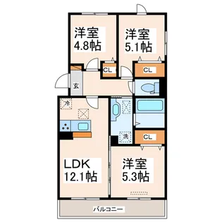 サンライズ新土河原【3階】の間取り
