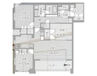 神奈川県横浜市中区本牧原【マンション】の間取り