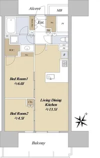 シティタワー駒沢大学ステーションコートタワー棟【13階】の間取り