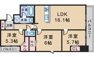 グラントリアノン緑地公園【6階】の間取り