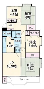 平塚若宮ハイツ6号棟【4階】の間取り