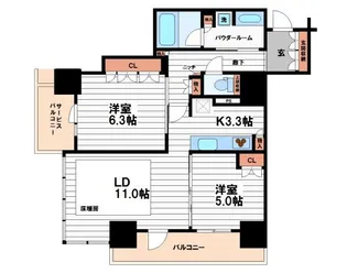 ブランズタワー・ウェリス心斎橋NORTH【11階】の間取り