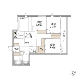 プラテリアコート市川【3階】の間取り