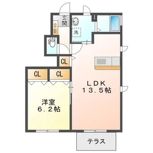 ヒュドールヒューレー B【1階】の間取り