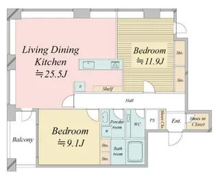レジディアタワー麻布十番【19階】の間取り