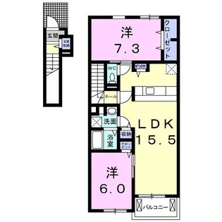 サンライズ B【2階】の間取り