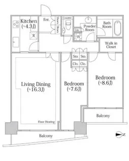 河田町ガーデン クラブフロア【32階】の間取り