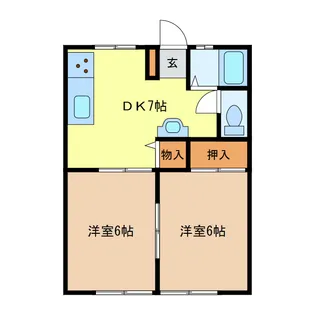 須恵ハイツA棟【1階】の間取り
