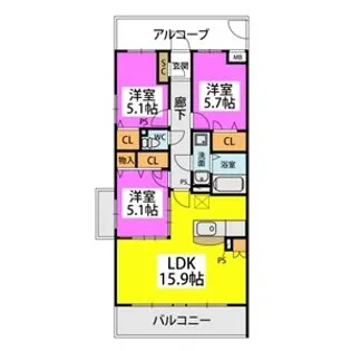 グレースヴィラ西国分【5階】の間取り