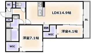 ルシェーナ西田辺【2階】の間取り