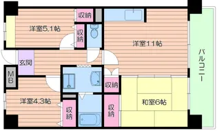 CH.158 RESIDENCE NAKANOSHIMA【3階】の間取り