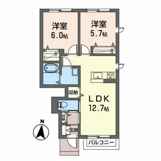 アヴニール愛子B【1階】の間取り