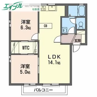 カーサジョイ B【2階】の間取り