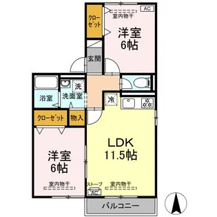 矢巾町駅東1丁目【清賜知 三号館】築30年【1階】の間取り