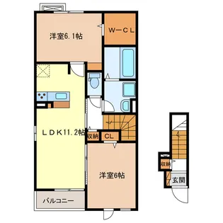 アクアリージョン津III イースト ウエスト【2階】の間取り