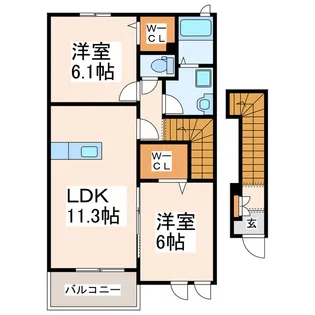 サンセット・ヒルA・B・C【2階】の間取り
