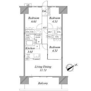 レーベン清瀬THE TOWER【18階】の間取り
