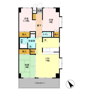 りゅうが丘ハイツ【4階】の間取り