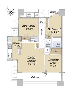 シティハウス玉造駅前【2階】の間取り
