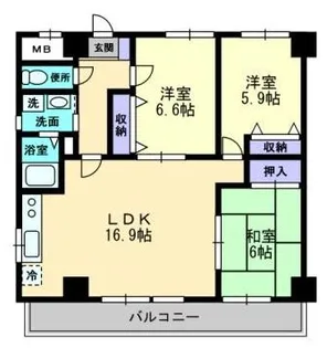 西町ロイヤルスクエア【9階】の間取り
