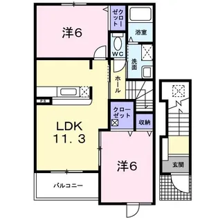 ハーモニーコートC【2階】の間取り