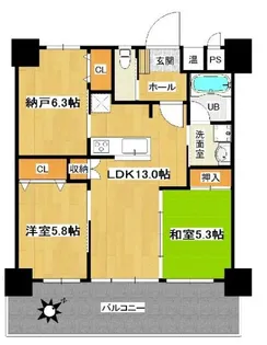 ウイングシャトー那覇オーシャンビュー【7階】の間取り