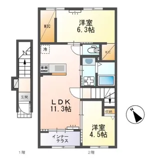 仮)ひたちなか市足崎字原 新築アパートII期【2階】の間取り