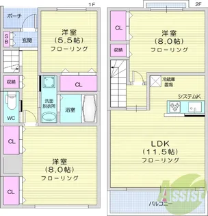 メゾネット中島丁【1階】の間取り
