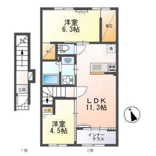 仮)ひたちなか市足崎字原 新築アパートII期【2階】の間取り