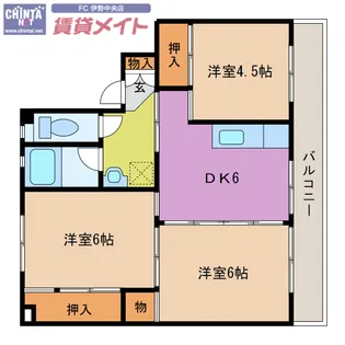 ビレッジハウス磯部2号棟【1階】の間取り