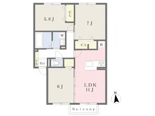 ルミエール柳原A【1階】の間取り