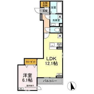 DーROOM六十人町 B B棟【3階】の間取り