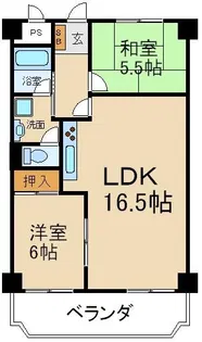 香里日光ハイツ【2階】の間取り
