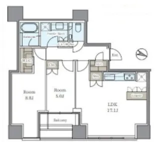 プレミストタワー白金高輪【19階】の間取り