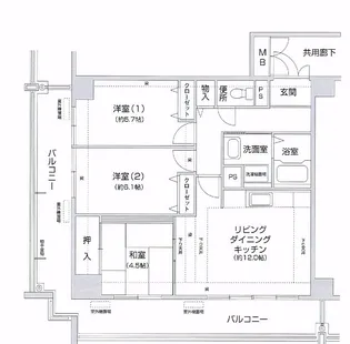 コーシャハイツ阿倍野筋【4階】の間取り