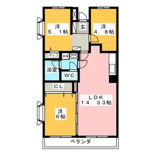 リーヴ・ドロア【5階】の間取り
