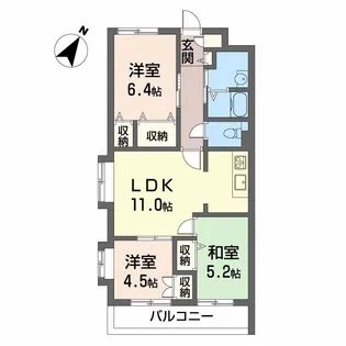 グランリューくるめ木【3階】の間取り