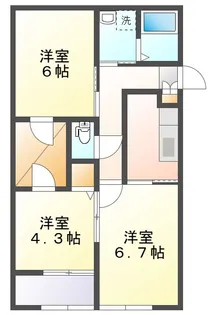 リブ フラット+ A棟【2階】の間取り