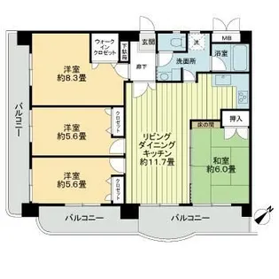 ライオンズマンション久留米プラザ3番館【9階】の間取り