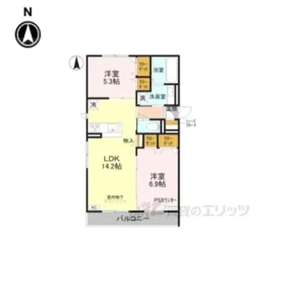 ルコアン堀川今宮【2階】の間取り