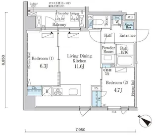 クロスレジデンス日本橋浜町【6階】の間取り