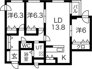 クラリス南9条【3階】の間取り