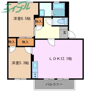 2LDKの間取り画像