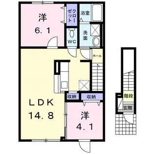 滝川市大町4丁目2LDKアパート【2階】の間取り