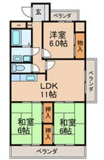 本多ハイツ長門石【5階】の間取り