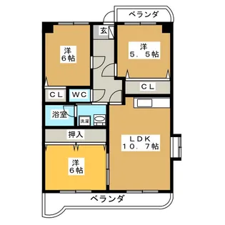 アサヒウエルスB棟【3階】の間取り