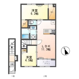 仮)ひたちなか市足崎字原 新築アパートII期【2階】の間取り